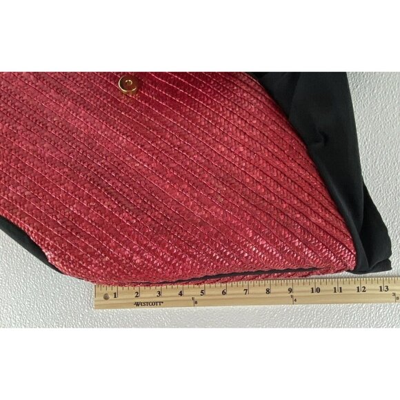 Tropical Beach Resort Chic Red Black Straw Clamshell Shoulder Tote Large Bag VTG - Picture 8 of 13